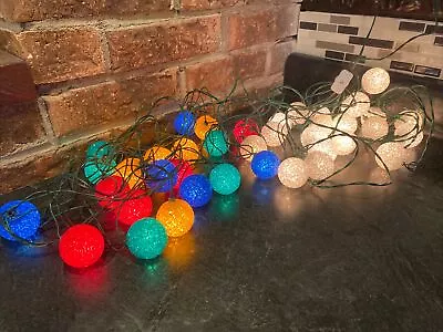 2 Strings Of Vtg Melted Plastic Popcorn Kitschy Christmas Lights-LOOK/READ! • $30