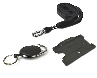 £4.11 • Buy ID Neck Strap Lanyard, ID Card Holder & Retractable Key Reel Badge Holder Black