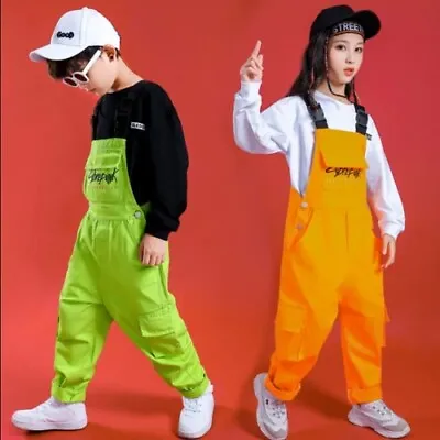 Kid Hip Hop Clothing  Sweatshirt Tops Loose Bib Pants For Girls Boys Jazz Dance  • $108.98