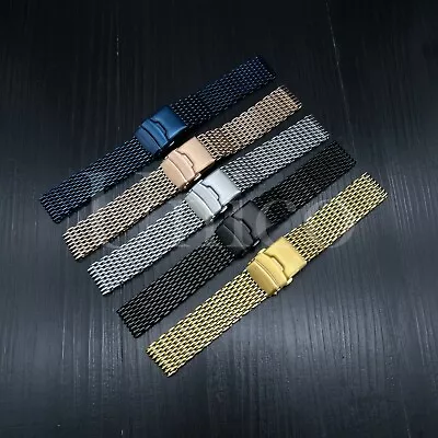 18/20/22/24mm All Brushed Shark Stainless Steel Mesh Watch Band Deployment Clasp • $17.95