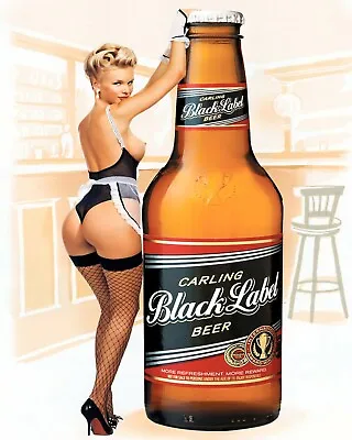 Carling Black Label Beer Sexy Pin Up Girl Man Cave Bar Metal Plaque Tin Sign 552 • £4.99