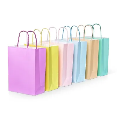 CHUGZ 24 Pcs Pastel Party Bags Gift Bags 13x8x21cm Colored Paper Bags With Handl • £14.99