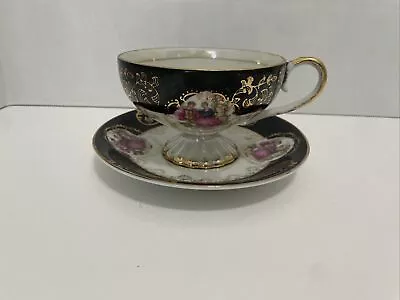 Royal Crown Footed Teacup Saucer Victorian Courting Couple Vintage #2852 • $5