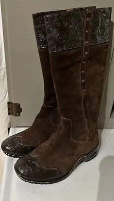 SOFFT Shoe Tall Boots Steampunk Boho Womens 7.5 M Suede Etched Worn Once • $80