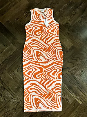 Milly Racerback Jacquard Sweater Midi Tank Dress - NWT M - Orange Zebra • $229