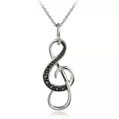 Women 925 Sterling Silver Plated Music Note Crystal Pendant Necklace Jewelry • $8.99