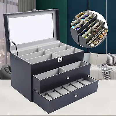 Watch Box Leather Display Case Organizer 24 Slots Glass Jewelry Storage Men NEW • $38.95