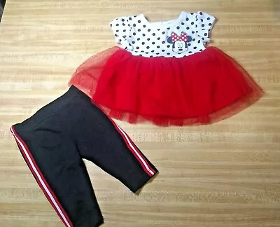 Disney Baby Girl Size 0-3 Mth Cotton Blend White Polka Dot Minnie Mouse Tutu Set • $5.59