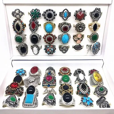 24pcs/Lot Mix Styles Women Men Vintage Jewelry Rings Antique Silver Gold Plated • $22.94