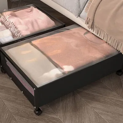 Rolling Under Bed Storage Box Lid Bedding Drawer Container Toy Clothes On Wheels • £28.95