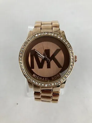 Michael Kors 38mm Rose Gold Tone Crystal Bezel Quartz Watch W/Bracelet & Battery • $50