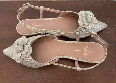 Linea Paolo SZ 7  Flower  Cammy Point Toe  Flat Shoes  Slingback Silver Sparkle • $34.99