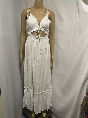 Shareen Collection Size 12 White  Tie Bust  Cotton Blend Boho Maxi Dress • $29