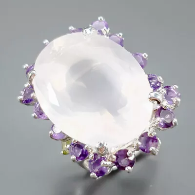 Handmade 26ct+ Natural Rose Quartz Ring 925 Sterling Silver Size 7.5 /R346193 • $24.99