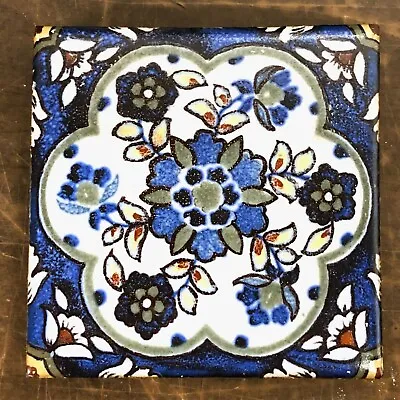 Antique Tile With Persian Floral Pattern- Mosaic Tile Co. • $45