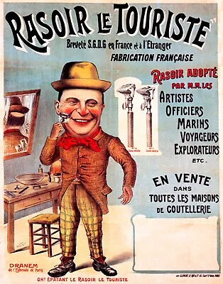 Poster Man Shaving Razor Barber Shop Fashion French Vintage Repro Free S/h • $20.06