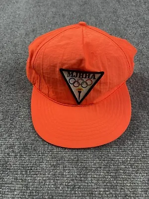 Vintage Nylon Hat Snapback Cap Orange USA Made Lightweight MJHHA Olympics 90s • $6