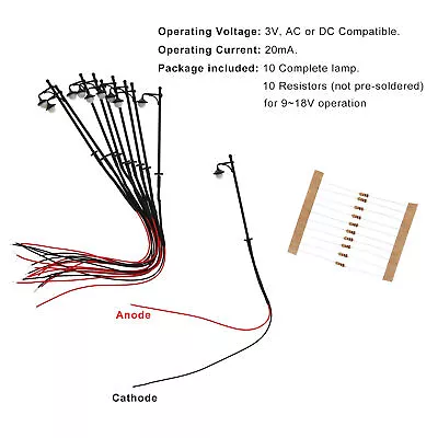 LYM21 10pcs Model Train 1:160 Lamp Post Street Lights N TT Scale LEDs 4.7cm • $15.99