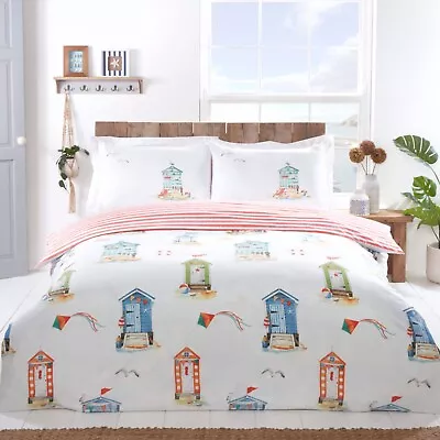 Seaside Beach Huts Nautical Duvet Cover Set Quilt Cover Bedding With Pillowcases • £20.99