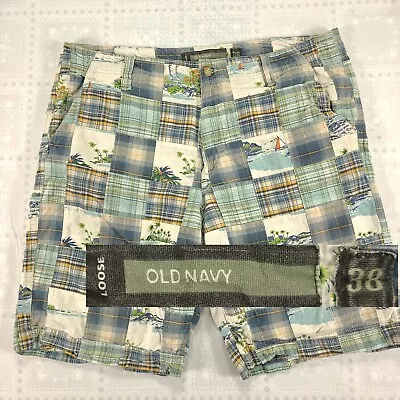 Old Navy Mens Madras Shorts Size 38 Baggy Cotton Loose Fit Patchwork #i35 • $16
