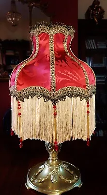  Boudoir  Victorian Downton Abbey  Lampshade Spicy Red Silk Glass Beading 11  • £165