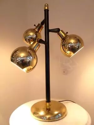 VINTAGE 1950s MCM ATOMIC SWIVEL BRASS PIERCED ORBS 24  TABLE LAMP • $195