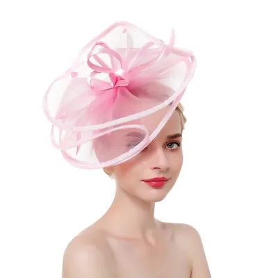 Women' Feather Net Hat Headband Fascinator Wedding Day Large Top Hat Hairpin NEW • £10.86