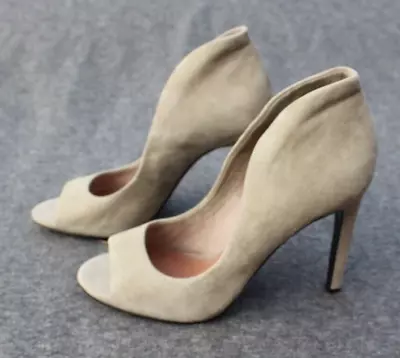 Vince Camuto Ivory Beige Suede Leather Heels Pumps Size 10M Open Toe • $14.99