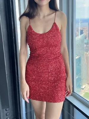 Alice + Olivia Red Embellished Sequin Mini Dress Size 2 • $18