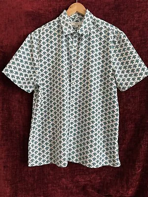 M&S Men's Hawaiian Floral Palm Tree Shirt - Teal/White - Size: Large - Free Post • £15