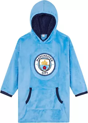 Manchester City F.C. Boys Hoodie Man City Oversized Hooded Lounge Gown Fleece B • £37.52