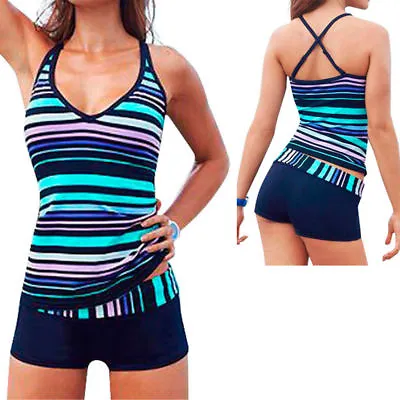 £9.99 • Buy  Women Sporty Tankini Sets With Boy Shorts Swimwear Two Piece Swimsuit UK 6-20