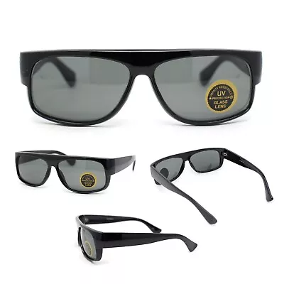 Mens Tempered Glass Lens 90s Mad Dog Flat Top Gangster Plastic Sunglasses Black • $9.95