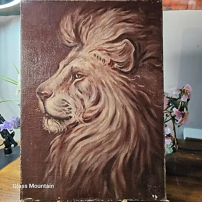 Vintage Majestic Lion Head Oil Painting On Rathbone Canvas Board Signed Artwork • $108.93