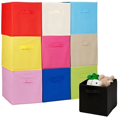 Set Of 6 Collapsible Cube Storage Boxes Kids Toys Carry Handles Basket Organiser • £16.49