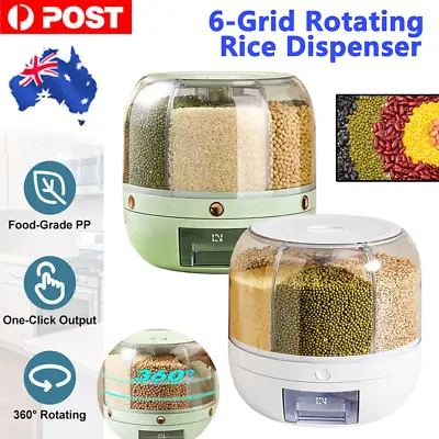 6-in-1 Cereal Dispenser Rotating Grain Container 10KG Rice Storage Dry Food Box • $29.99