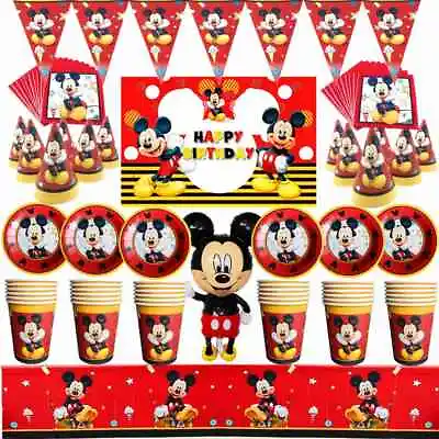 Red Mickey Mouse Kids Birthday Party Supplies Tableware Plates Banner Balloons. • £13.70