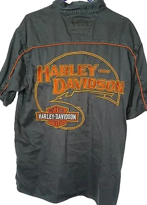 Vtg Harley Davidson Mechanic Shop Button Up Shirt Mens L Motorcycle Biker Racing • $21.99