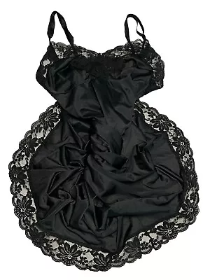 Lorraine Vintage Black Shiny Silky Wide Lace Trim Hem Antron Nylon Full Slip 38 • $25