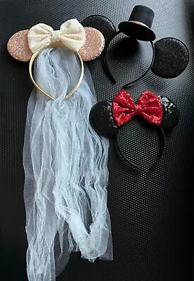 Mickey Minnie Bride & Groom Ear Headband + Classic Minnie Ears For Adults • $40