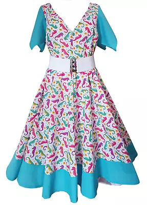 1950s Vintage Retro Rockabilly Circle Dress Seahorse Print Choice Of Sizes • £29.99