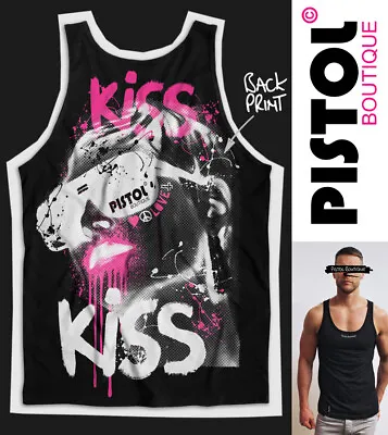 Pistol Boutique Mens Black SUNGLASSES GIRL KISS Back Print Vest Top Singlet Tank • £25.19