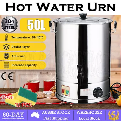 50L Commercial Boiler Tea Kettle Stainless Steel Hot Water Urn Concealed Element • $125.99