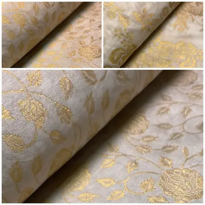 £1.50 • Buy Ivory White Brocade Tussar Silk Floral Printed Dress Fabric M1661