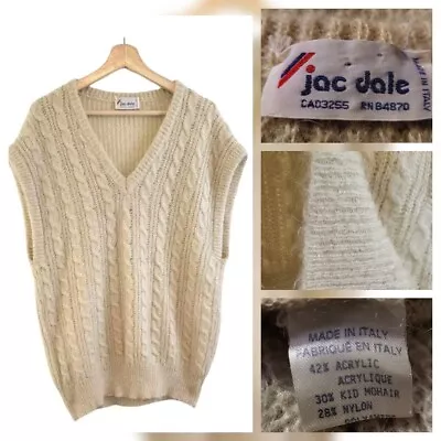 Jac Dale Italy Vintage Mohair Blend Cable-Knit Beige Vest Chunky/Hairy/PtoP 23in • $35.10