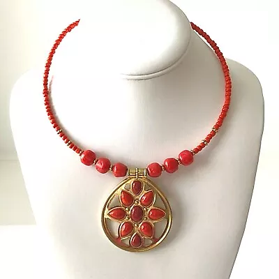 Signed Dana Buchman Statement Necklace - Beaded W/ Matching Pendant ~20  • $9.99