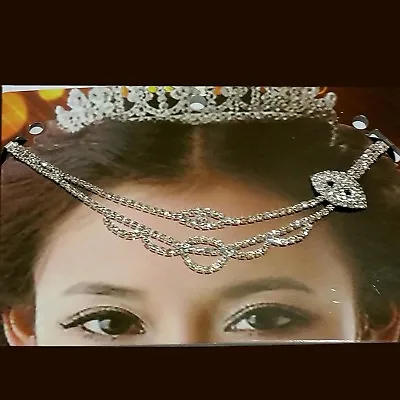 Hair Jewelry Headpiece Headband Tikka Bollywood Head Necklace Hairband Silver • £10.43