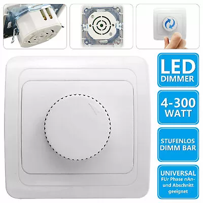 LED Dimmer Rotary Dimmer Switch 230V 4 To 300W For Dimmable Lamps Flush-mounted • £7.43