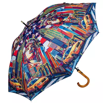 Designer Umbrella New York Print Windproof Strong Classic Walking Stick Design • £18.99