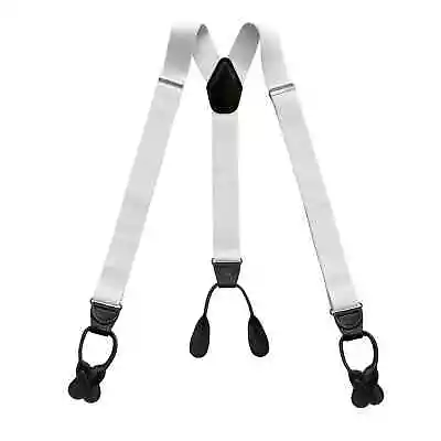 NEW Men's Black / White Button Braces Suspenders Y Back Real Leather Elastic USA • $22.95